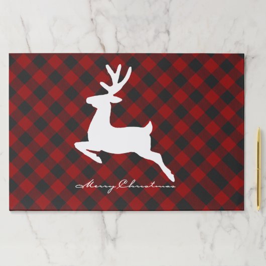 チェック柄の紙皿敷きの上のクリスマスツリーと鹿 ペーパーパッド (インサイチュ)