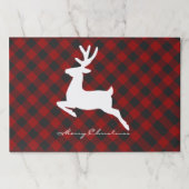 チェック柄の紙皿敷きの上のクリスマスツリーと鹿 ペーパーパッド (正面)