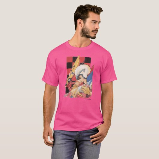 チェック柄の赤いUSスピードレーサー Tシャツ (正面フル)