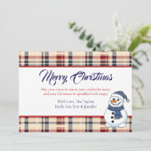 チェック柄の雪だるまのフォトテンプレート クリスマス (スタンド正面)