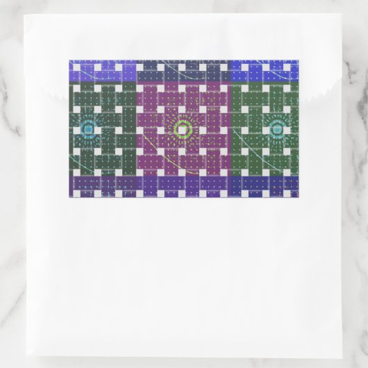 チェック柄の青と紫のアートプリント 長方形シール (バッグ)