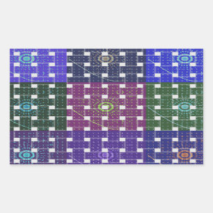 チェック柄の青と紫のアートプリント 長方形シール