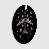 チェック柄の飛行機のクリスマスパイロット オーナメント (正面)
