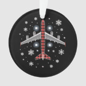 チェック柄の飛行機のクリスマスパイロット オーナメント (正面)