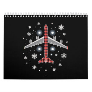 チェック柄の飛行機のクリスマスパイロット カレンダー