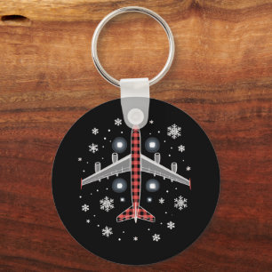 チェック柄の飛行機のクリスマスパイロット キーホルダー