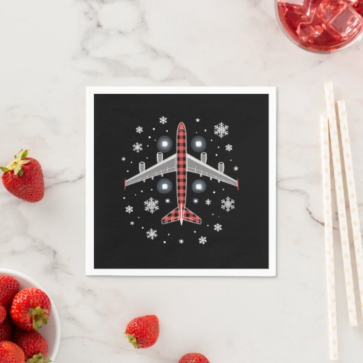 チェック柄の飛行機のクリスマスパイロット スタンダードカクテルナプキン (インサイチュ)