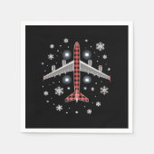 チェック柄の飛行機のクリスマスパイロット スタンダードカクテルナプキン (正面)