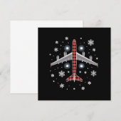チェック柄の飛行機のクリスマスパイロット 招待状 (正面/裏面)