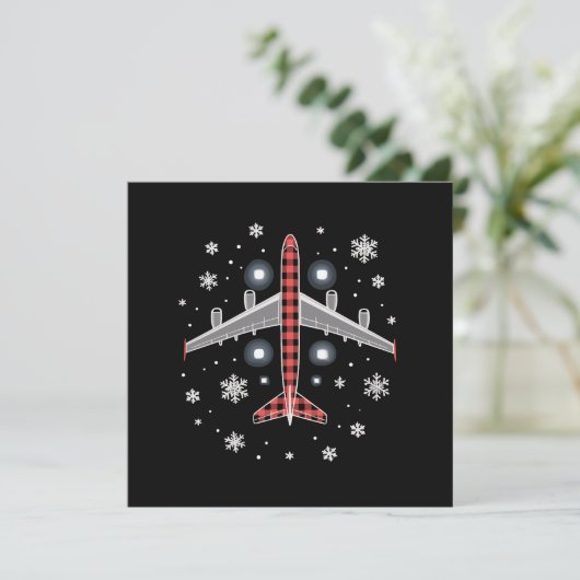 チェック柄の飛行機のクリスマスパイロット 招待状 (スタンド正面)