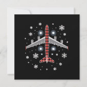チェック柄の飛行機のクリスマスパイロット 招待状 (正面)