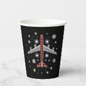 チェック柄の飛行機のクリスマスパイロット 紙コップ (正面)