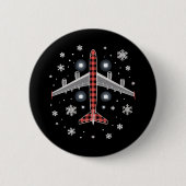 チェック柄の飛行機のクリスマスパイロット 缶バッジ (正面)