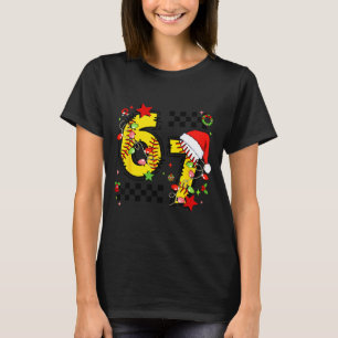 チェック柄の67ソフトボールサンタ帽子 クリスマス67 Tシャツ