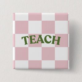 チェック柄の「Teach」ボタン 缶バッジ