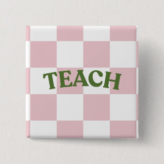 チェック柄の「Teach」ボタン 缶バッジ