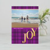 チェック柄のJOYパープル本物のホイルのホリデーカード 箔シーズンカード (立ち正面)