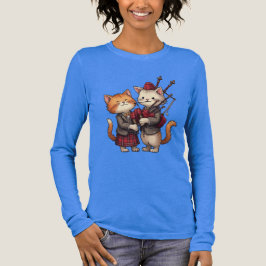 チェック柄を着たオレンジ色の猫のバグパイプ演奏 トライブレンドＴシャツ