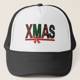 チェック柄クリスマス赤リボントラッカーズハット キャップ