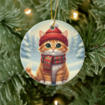 チェック柄マフラーをした猫の冬のクリスマス