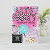 チェック柄レトロ・グルーヴィー・ディスコ パーティしようぜ！お誕生日おめでとう 招待状 (スタンド正面)