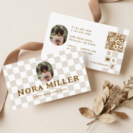 チェック柄 ソーシャルメディアインフルエンサー 写真 QR 名刺
