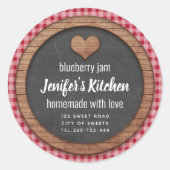 チェック柄 ブラックボード ハート 手作りジャム スクエア ステッカー (正面)