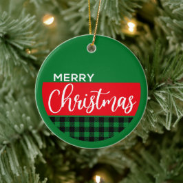 チェック柄 メリークリスマス - クリスマス オブジェ セラミックオーナメント