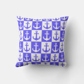 チェック柄 船の錨模様 - 海の青 クッション (裏面)