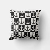 チェック柄 船 アンカーパターン - 黒と白 クッション (裏面)