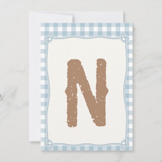 チェック柄 青 初のロデオ ハイチェア フラグ N 招待状 (正面)
