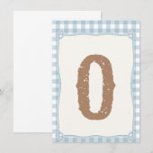 チェック柄 青 初デビュー 高椅子 フラグ O 招待状 (正面/裏面)