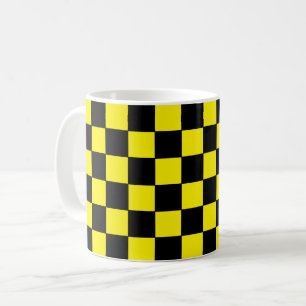 チェック柄 黒と黄色 コーヒーマグカップ