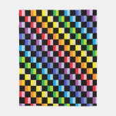 チェック模様のより広いスペクトルの虹の黒 フリースブランケット (正面)