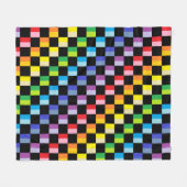 チェック模様のより広いスペクトルの虹の黒 フリースブランケット (正面(横))