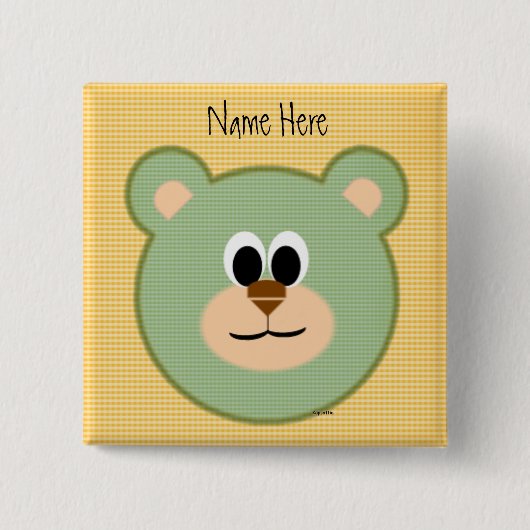 チェック模様のテディー・ベア 缶バッジ (正面)