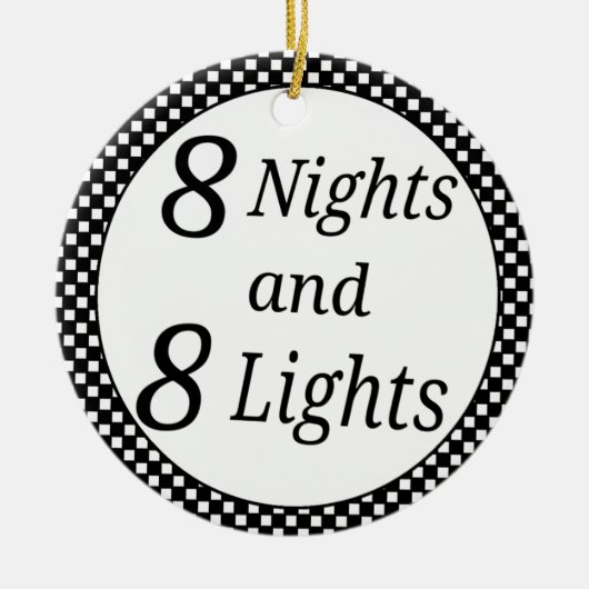 チェック模様のハヌカー セラミックオーナメント (正面)