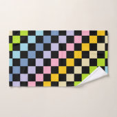 チェック模様のパステル調の虹の黒 バスタオルセット (ハンドタオル)