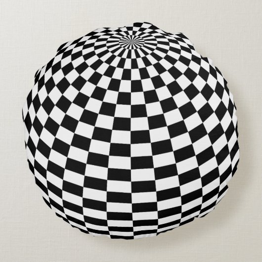 チェック模様のパターン円形の枕 ラウンドクッション (裏面)