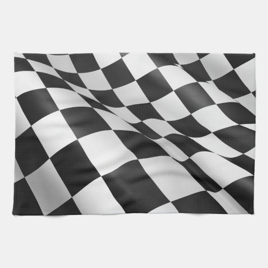 チェック模様の布の旗16" x 24" キッチンタオル (横)