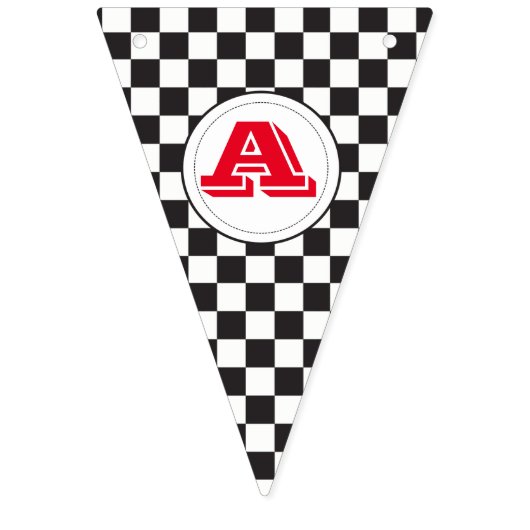 チェック模様の旗の旗布を競争させるハッピーバースデー バンティングフラッグ (第3の旗)