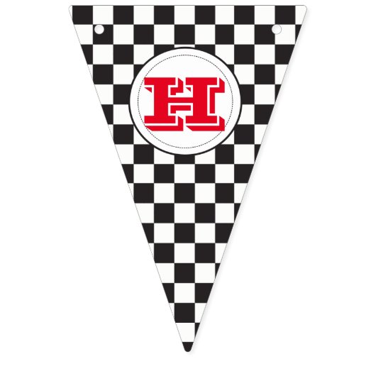 チェック模様の旗の旗布を競争させるハッピーバースデー バンティングフラッグ (第2の旗)
