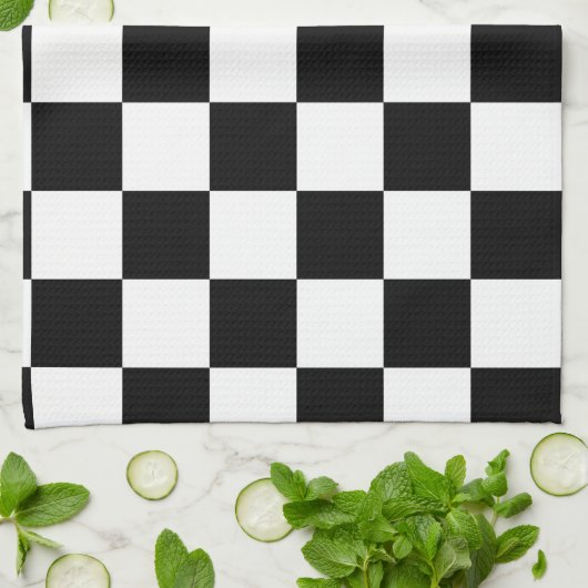 チェック模様の旗パターン大きい黒の競争 キッチンタオル (折り畳み)