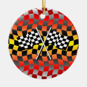 チェック模様の旗 セラミックオーナメント (正面)