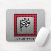 チェック模様の旗; ブラシをかけられたアルミニウム一見 マウスパッド (マウス)