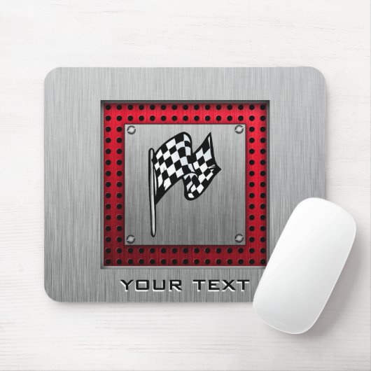 チェック模様の旗; ブラシをかけられたアルミニウム一見 マウスパッド (マウス)