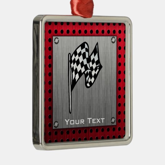 チェック模様の旗; ブラシをかけられたアルミニウム一見 メタルオーナメント (右)