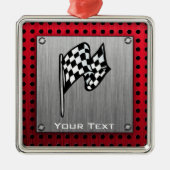 チェック模様の旗; ブラシをかけられたアルミニウム一見 メタルオーナメント (正面)