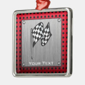 チェック模様の旗; ブラシをかけられたアルミニウム一見 メタルオーナメント (左)