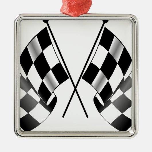チェック模様の旗 メタルオーナメント (正面)